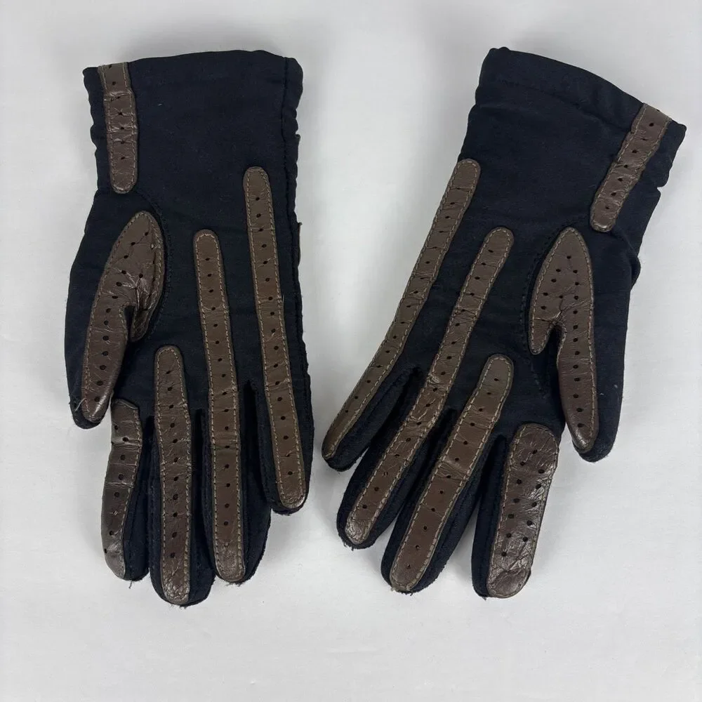 Vintage Aris Isotoners Black with Brown One Size Lined Driving